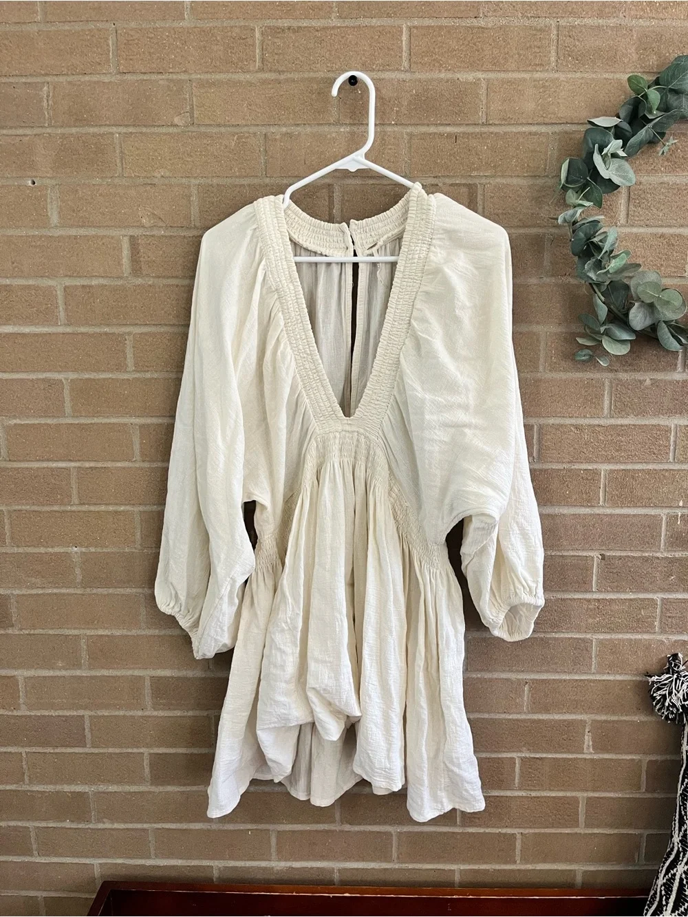 Free People Cream V-Neck Babydoll Mini Dress - Picture 2 of 4